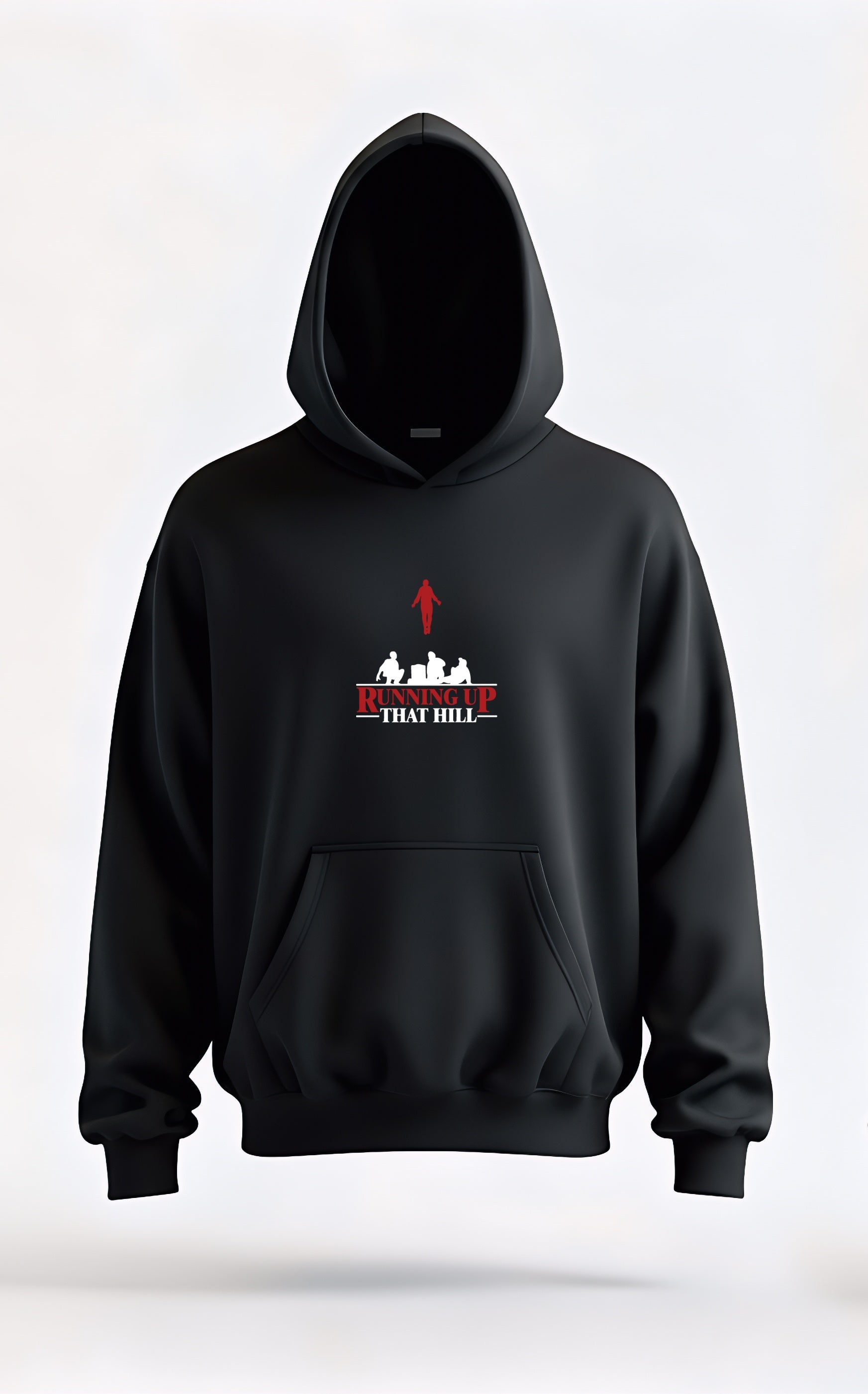 CRWAZY Black Graphic Streetwear Hoodie for Men – Running Up That Hill Max Stranger Things Oversized Hoodie