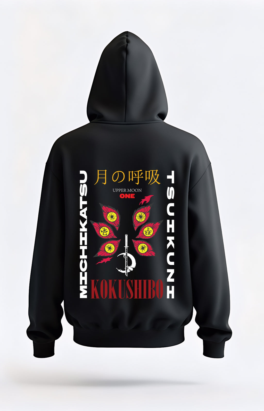 CRWAZY Black Anime Streetwear Hoodie for Men – Kokushibo Upper Moon Demon Slayer Oversized Hoodie
