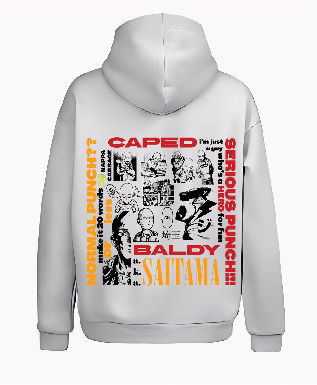 CRWAZY White Anime Streetwear Hoodie for Men – Saitama One Punch Man Oversized Hoodie