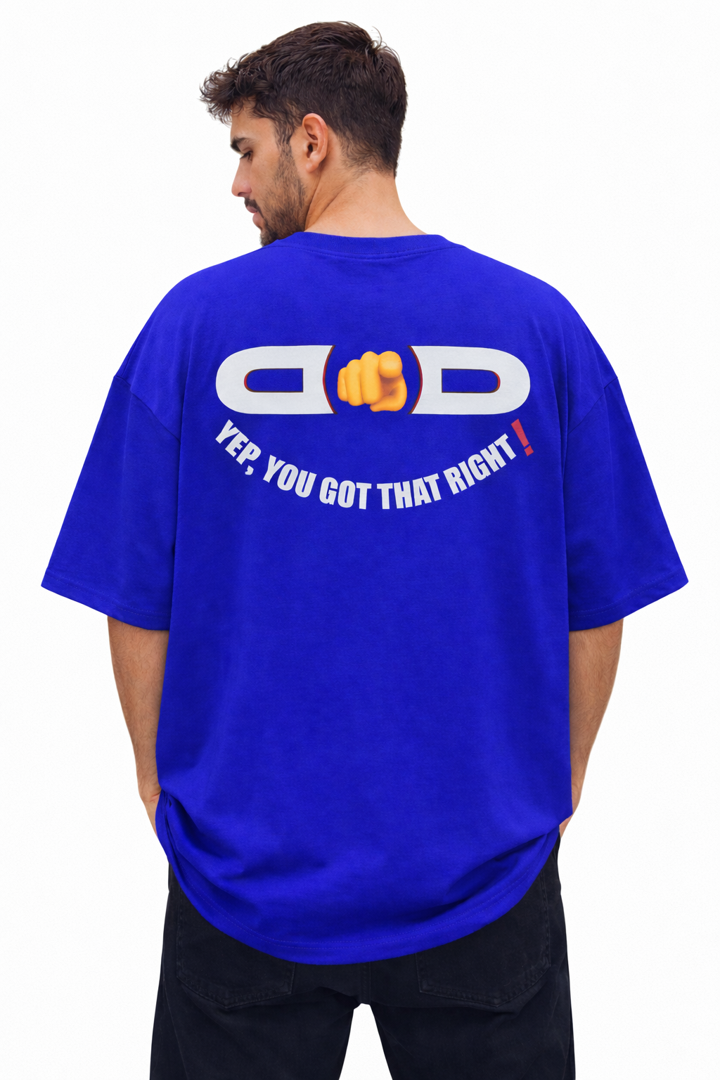 Oversized Royal Blue Graphic T-Shirt for Men – Funny “My Back Is Kinda 3D” Print | Premium Cotton Streetwear Drop Shoulder Tee