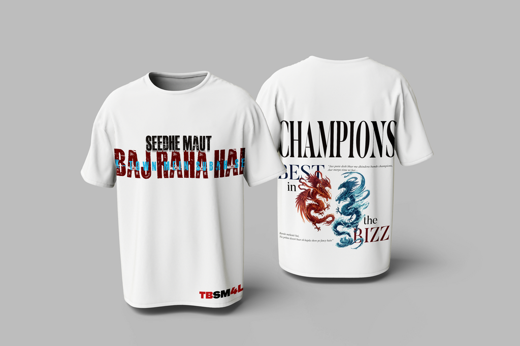 Seedhe Maut “Baj Raha Hai K Town Mein Subha Se” x “Champions” Oversized T-Shirt – Hindi Rap Streetwear India | CRWAZY
