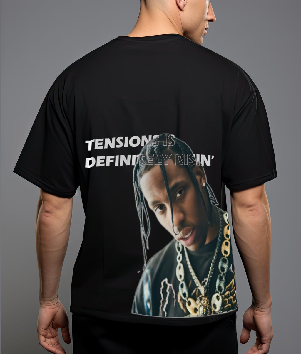 Travis Scott “TEE TIME / Tensions Is Definitely Rising” Oversized Black T-Shirt – CRWAZY Streetwear